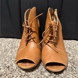 Camel Peep-Toe Ankle Boots